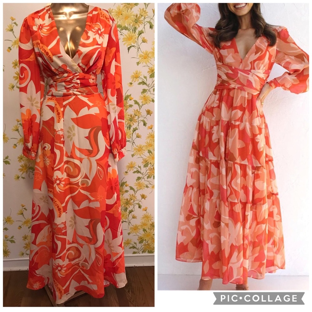 Long sleeve low V neck maxi dress size M - Picture 2 of 11